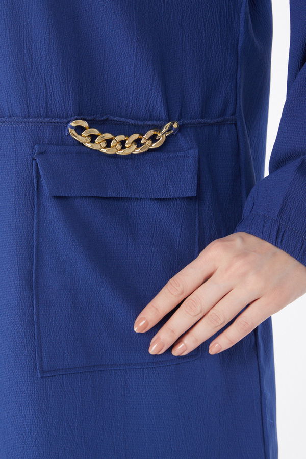 10542-INDIGO Zincir Detaylı Tunik Pantolon İkili Takım