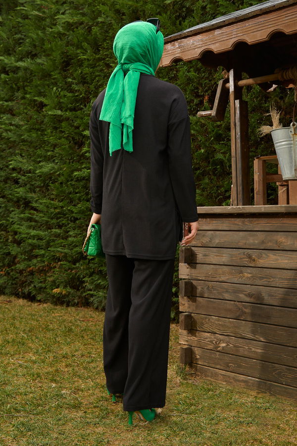 11429-SIYAH Bürümcük Tunik+Pantolon