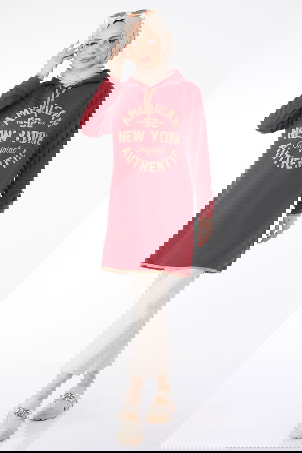 Önü Baskılı Sweatshirt Bordo - 13130