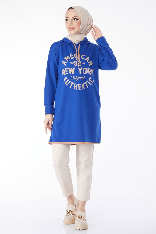 Önü Baskılı Sweatshirt Saks - 13130