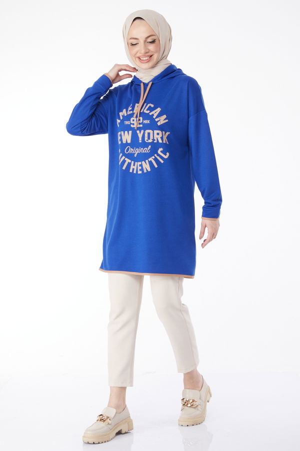 Önü Baskılı Sweatshirt Saks - 13130