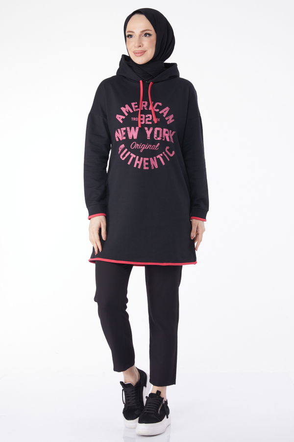 Önü Baskılı Sweatshirt Siyah - 13130