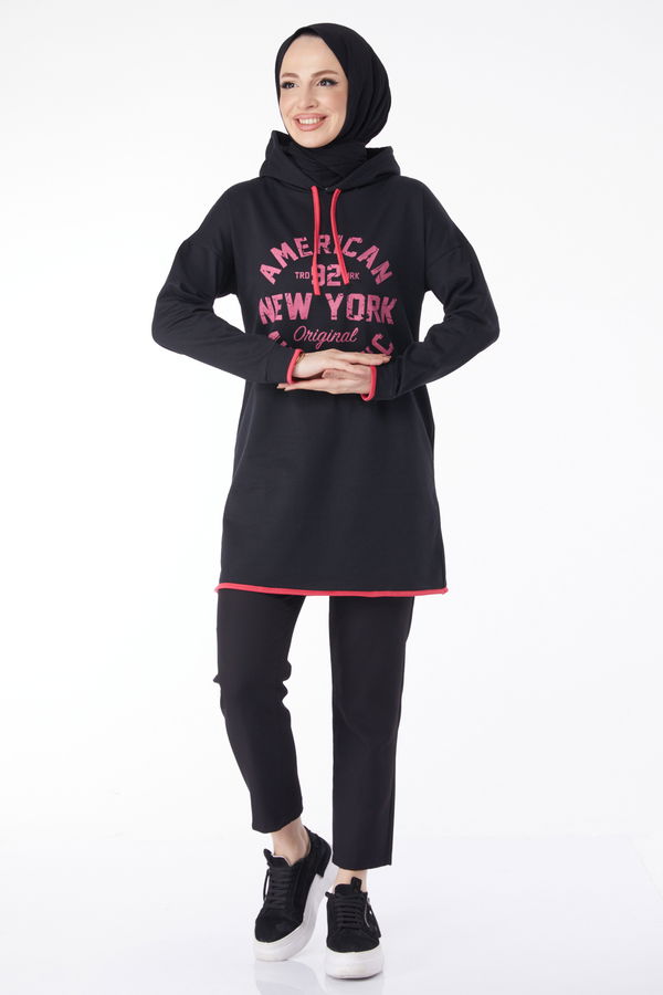 Önü Baskılı Sweatshirt Siyah - 13130