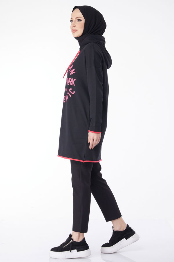 Önü Baskılı Sweatshirt Siyah - 13130