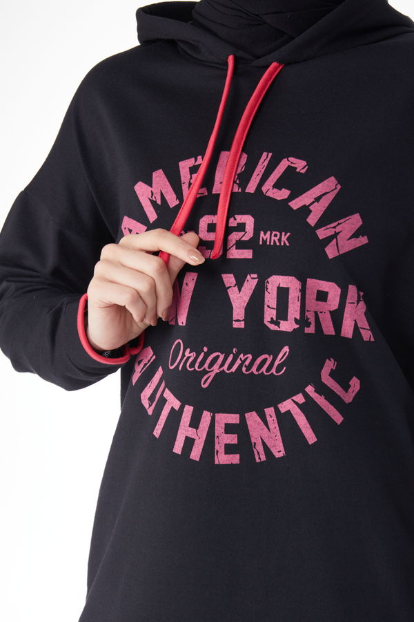 Önü Baskılı Sweatshirt Siyah - 13130