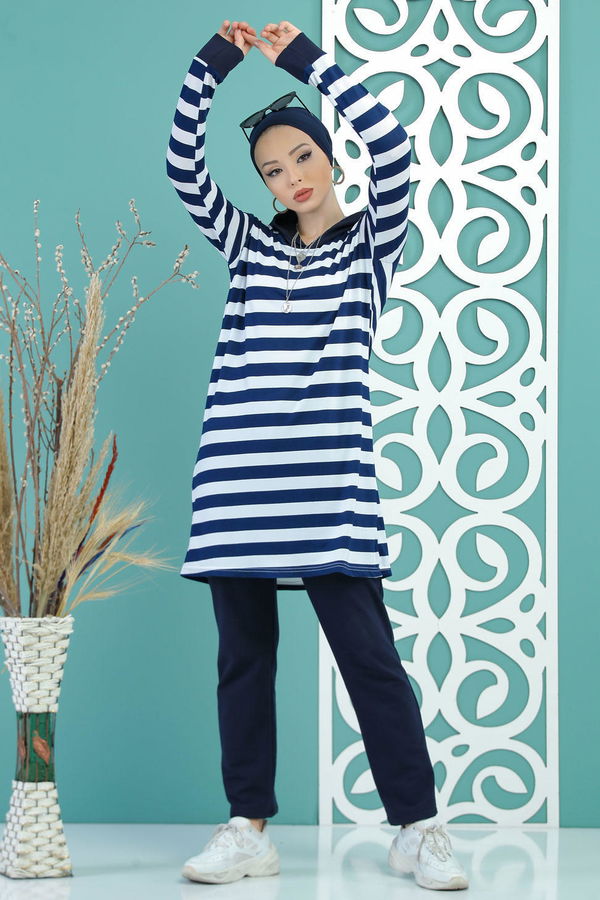 ( 2 pieces ) ** Tunic and Pants Combine navy blue - 02 5133