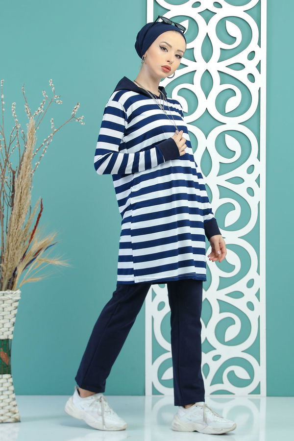 ( 2 pieces ) ** Tunic and Pants Combine navy blue - 02 5133