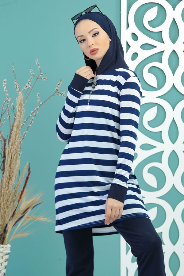 ( 2 pieces ) ** Tunic and Pants Combine navy blue - 02 5133