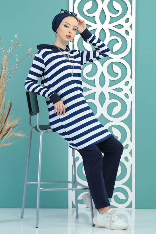 ( 2 pieces ) ** Tunic and Pants Combine navy blue - 02 5133