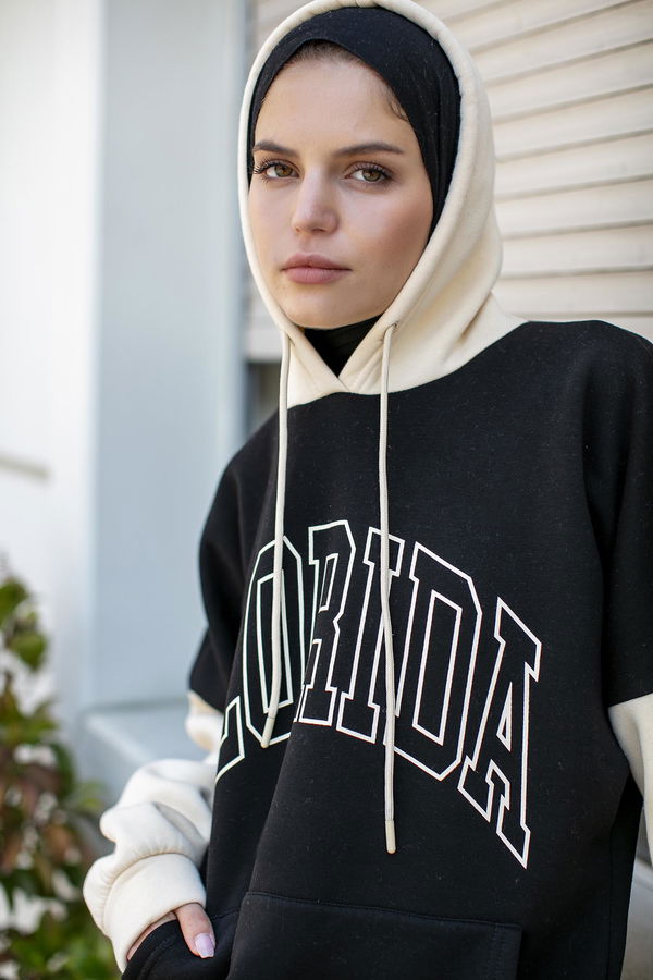 21357-SIYAH Üç İplik Kapsonlu Sweat