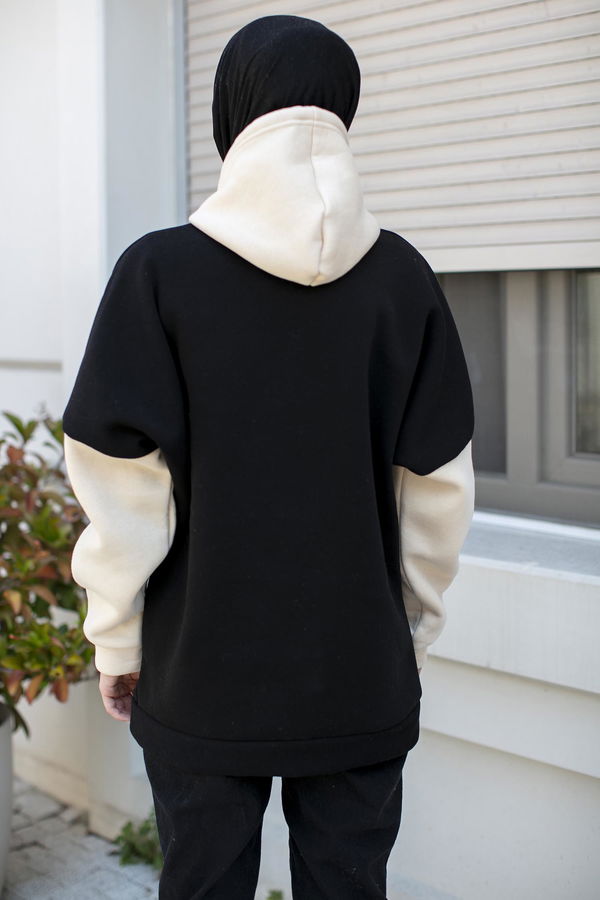 21357-SIYAH Üç İplik Kapsonlu Sweat