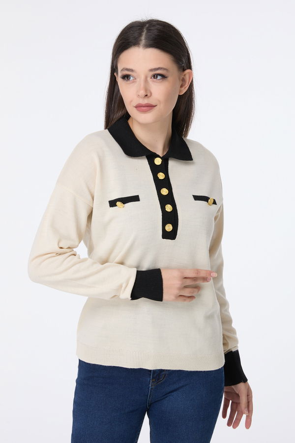 23369-BEYAZ-SIYAH Triko Kazak
