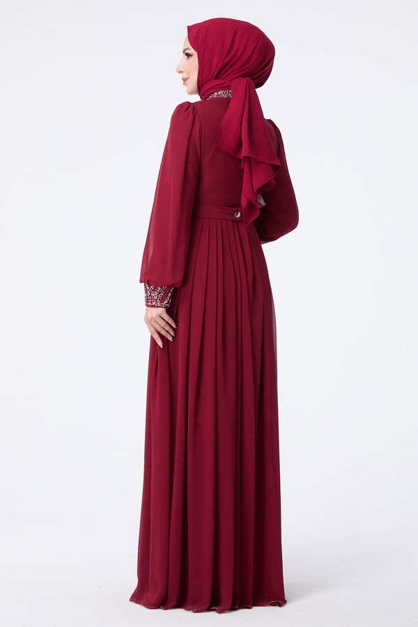 23430-BORDO Abiye Elbise