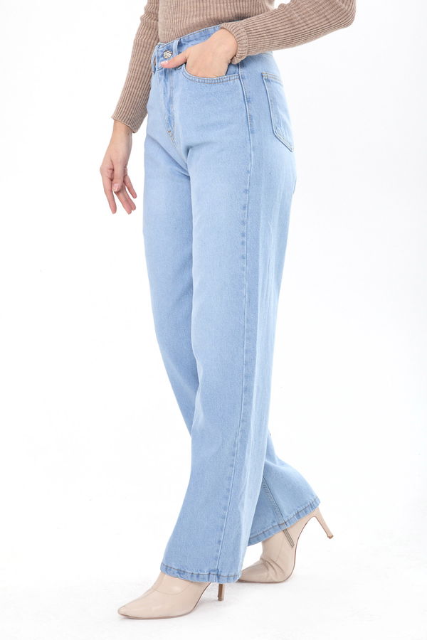 Wide Leg Yüksek Bel Kot Pantolon Buz Mavi - 23664