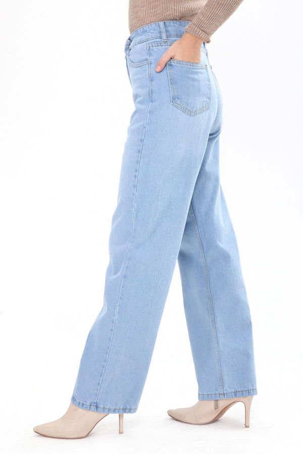 Wide Leg Yüksek Bel Kot Pantolon Buz Mavi - 23664