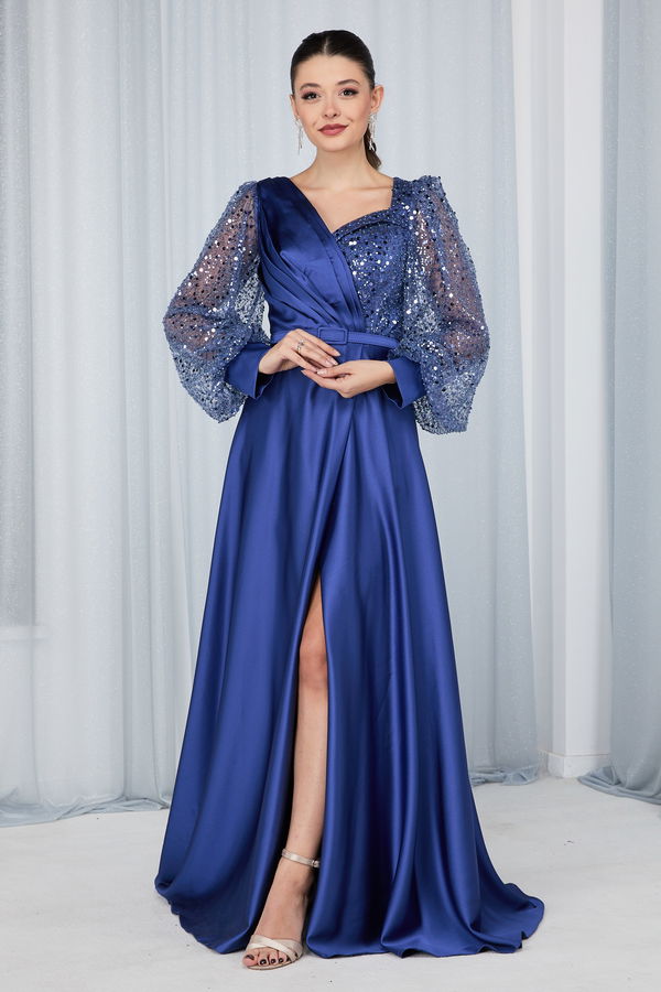 23675-INDIGO Abiye Elbise