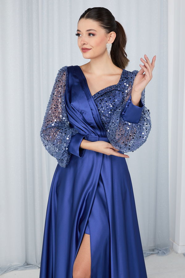 23675-INDIGO Abiye Elbise