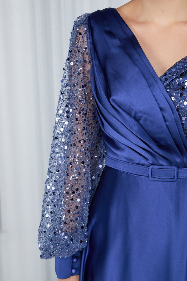 23675-INDIGO Abiye Elbise