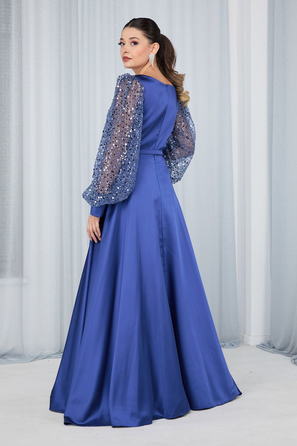 23675-INDIGO Abiye Elbise