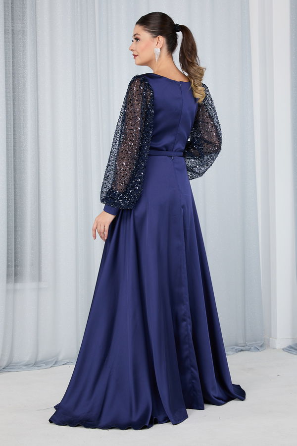 23675-LACIVERT Abiye Elbise