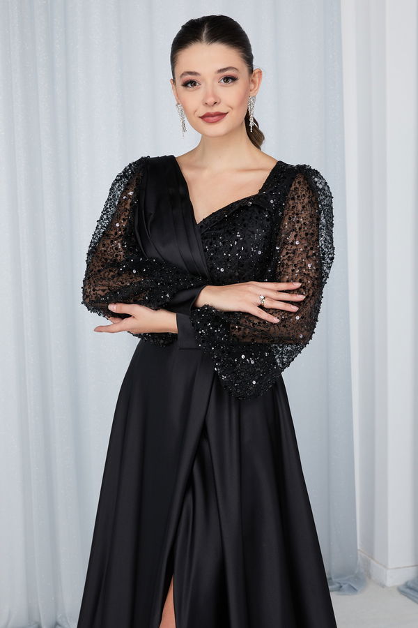 23675-SIYAH Abiye Elbise