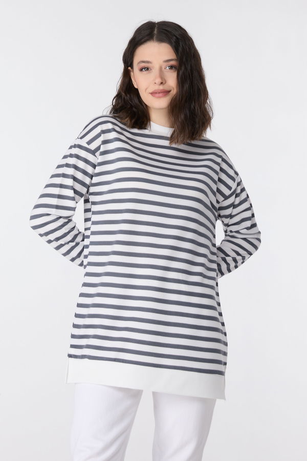 Çizgili Tunik Füme - 23891