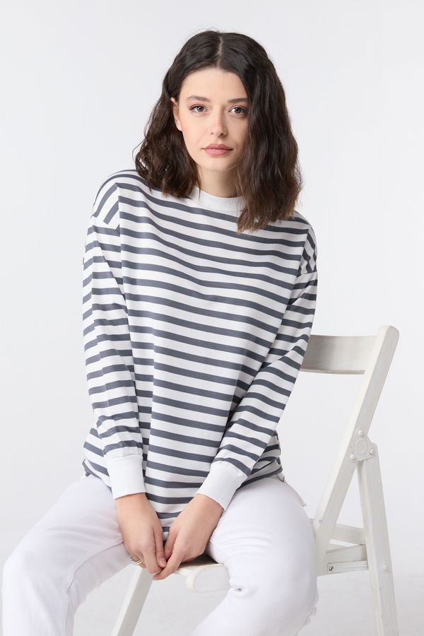 Çizgili Tunik Füme - 23891