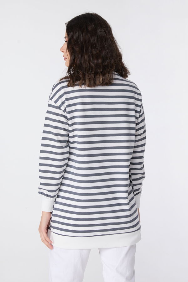 Çizgili Tunik Füme - 23891