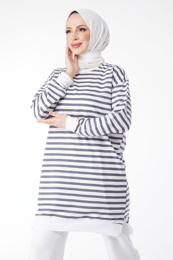 23925-FUME Çizgili Tunik