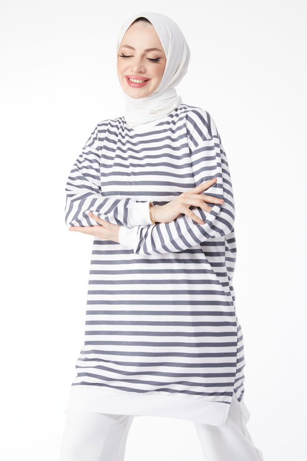 23925-FUME Çizgili Tunik
