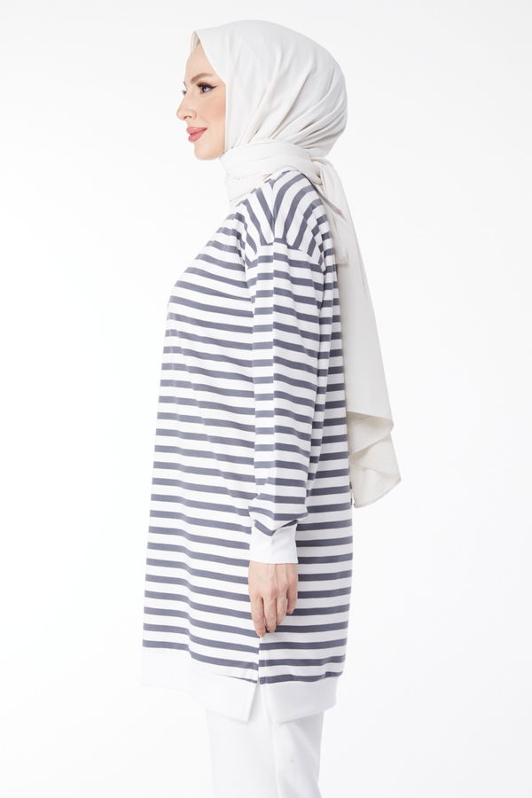 23925-FUME Çizgili Tunik