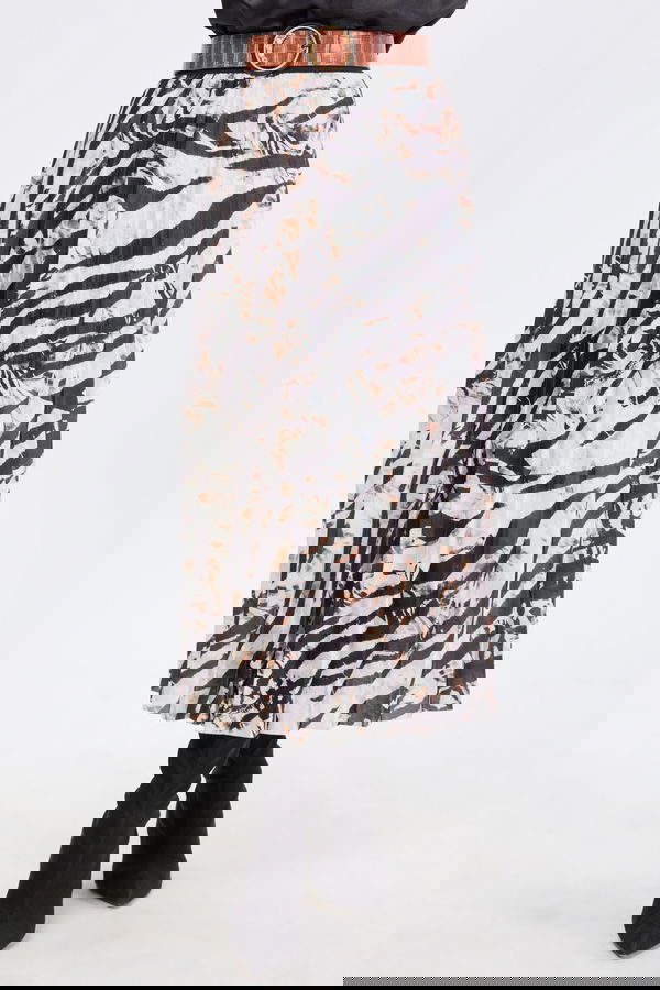 24218-SIYAH Zebra Desenli Piliseli Etek