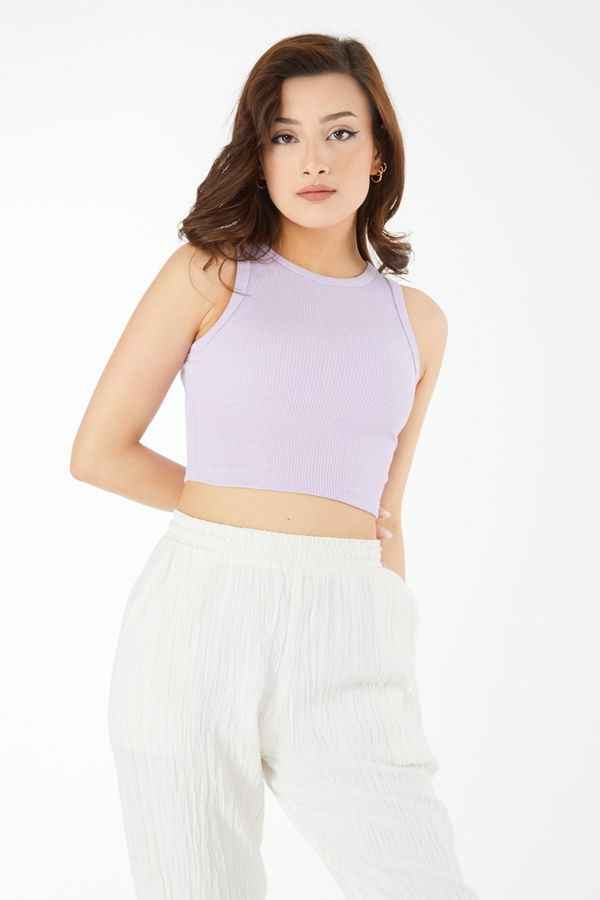 Kısa Kollu Crop Lila - 24438
