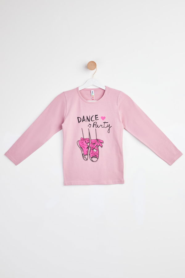 Baskılı Uzun Kollu T-shirt Gül - 24476