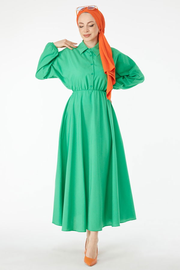 Beli Lastikli Elbise Yesil - 24526