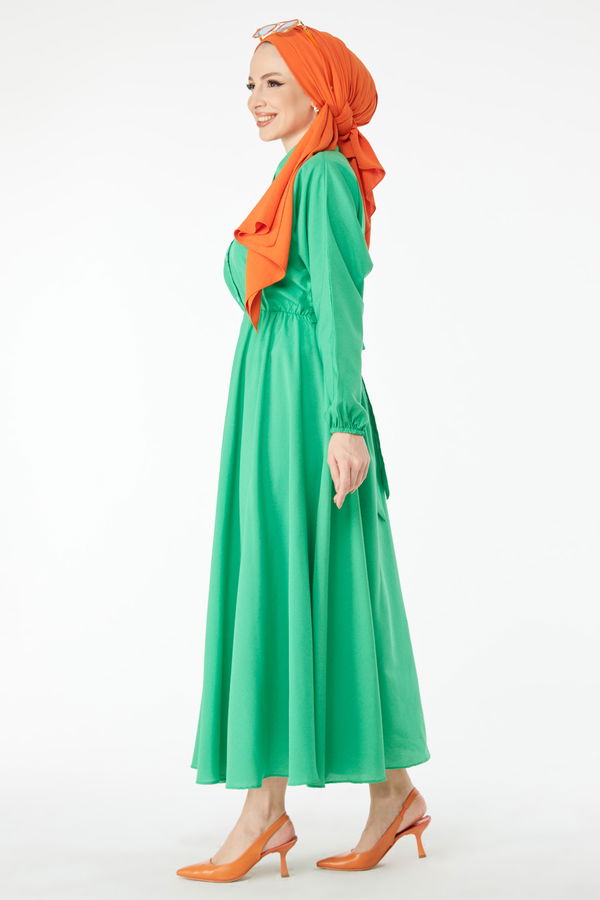 Beli Lastikli Elbise Yesil - 24526