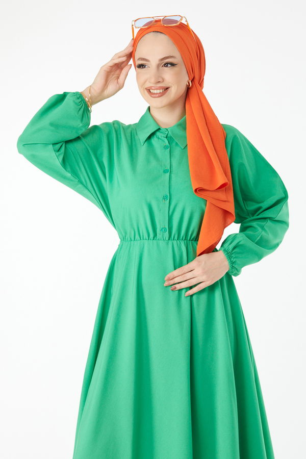 Beli Lastikli Elbise Yesil - 24526