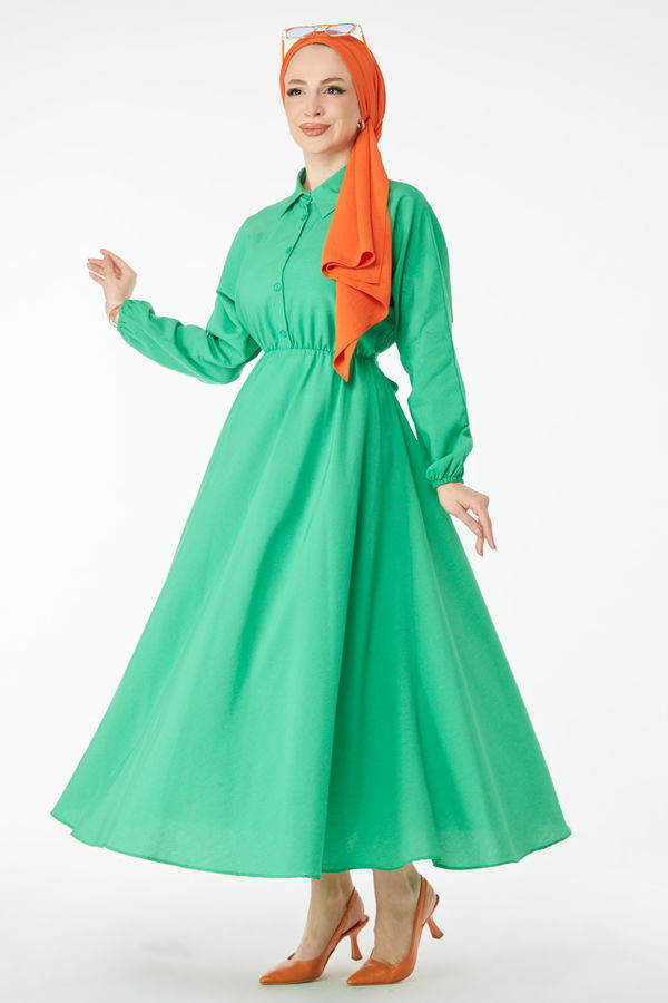 Beli Lastikli Elbise Yesil - 24526