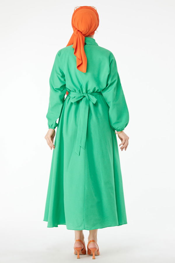 Beli Lastikli Elbise Yesil - 24526