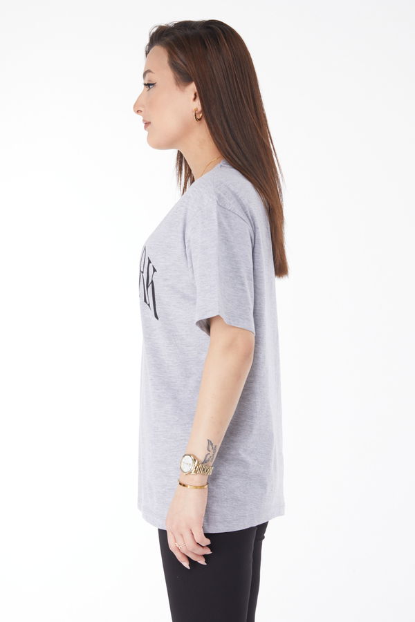 Kısa Kollu Baskılı T-shirt Gri - 24629