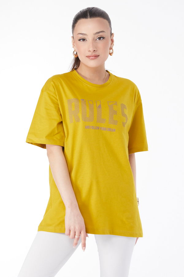 Kısa Kollu Baskılı T-shirt Yağ Yeşili - 24631