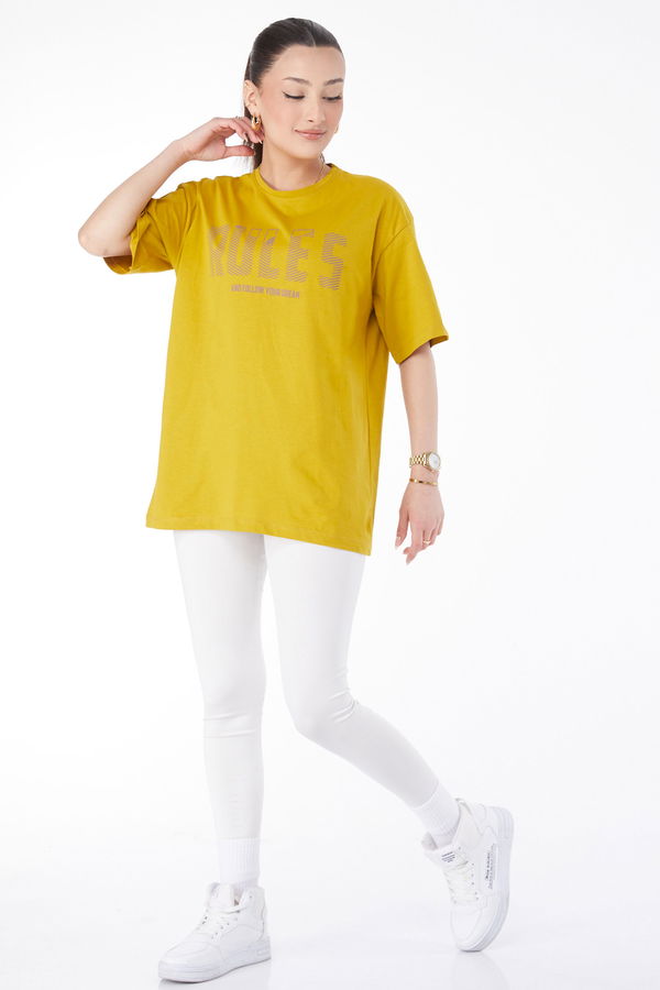 Kısa Kollu Baskılı T-shirt Yağ Yeşili - 24631