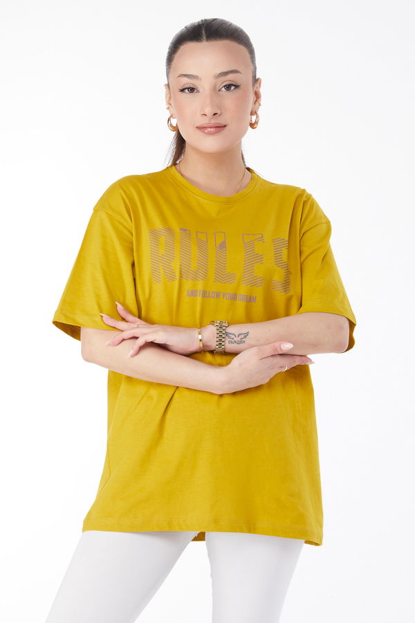Kısa Kollu Baskılı T-shirt Yağ Yeşili - 24631
