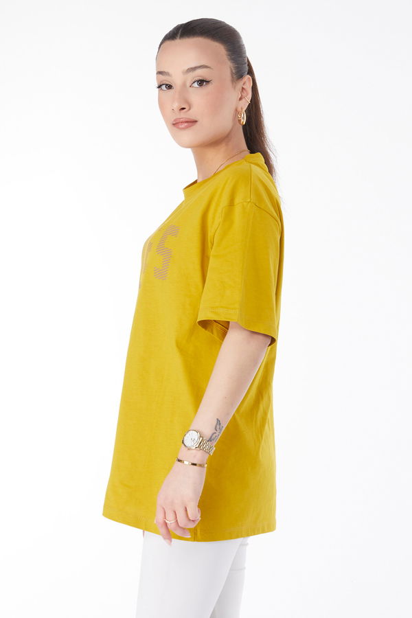 Kısa Kollu Baskılı T-shirt Yağ Yeşili - 24631