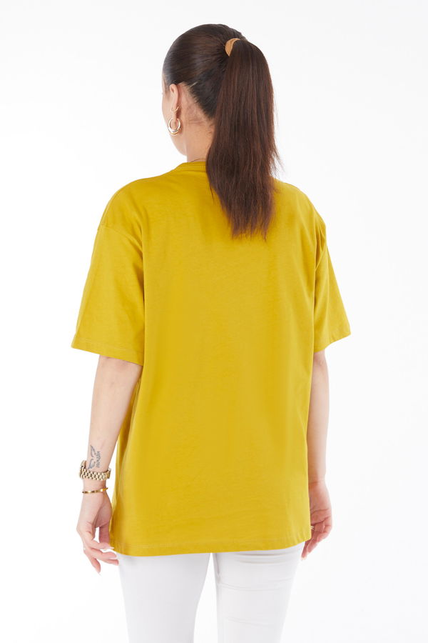 Kısa Kollu Baskılı T-shirt Yağ Yeşili - 24631