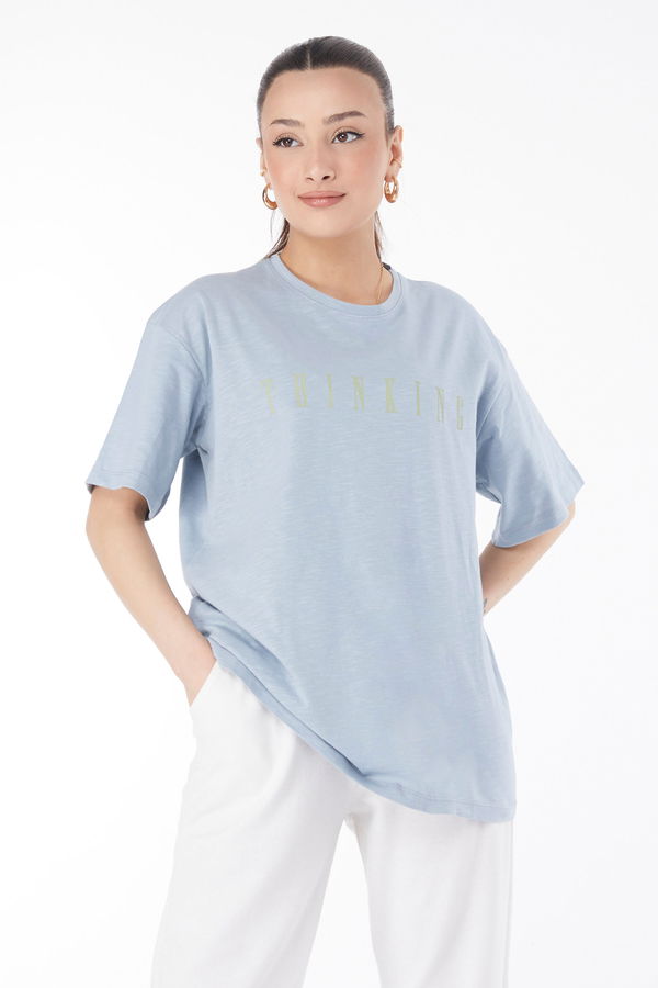Kısa Kollu Baskılı T-shirt Bebe Mavi - 24634