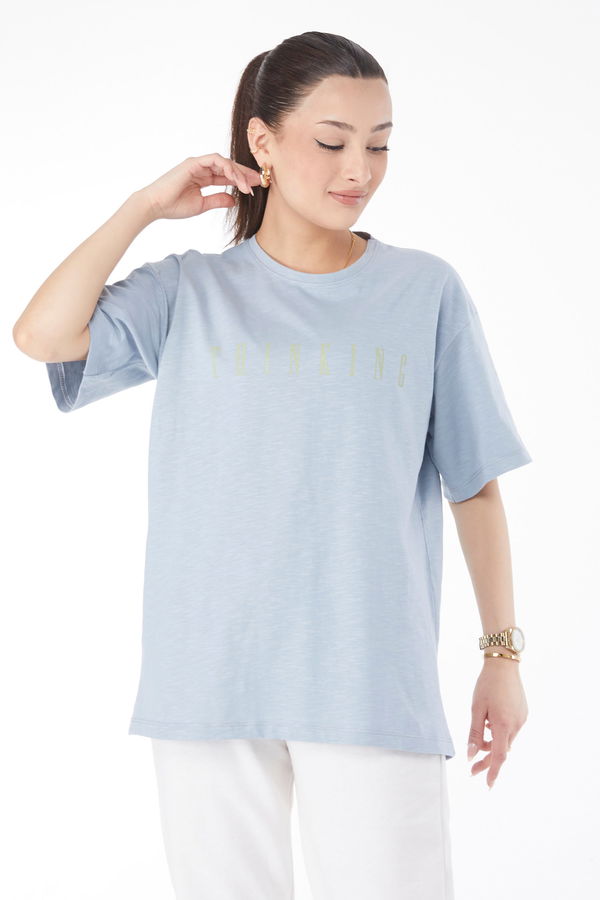 Kısa Kollu Baskılı T-shirt Bebe Mavi - 24634