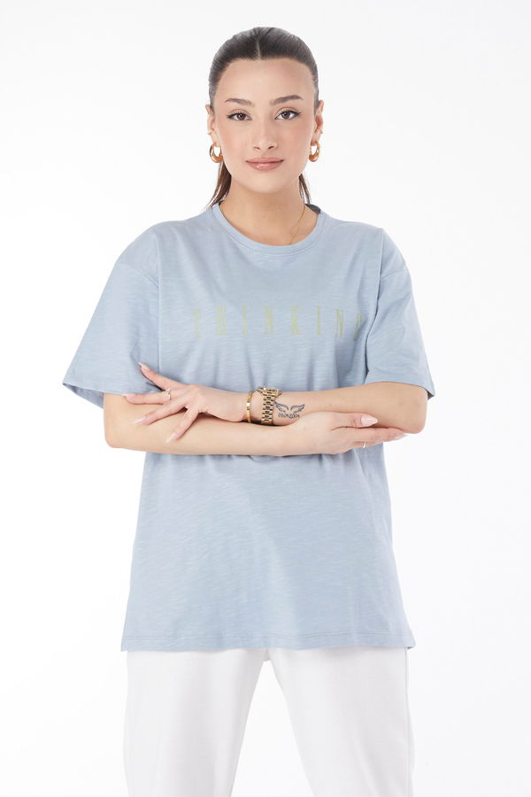 Kısa Kollu Baskılı T-shirt Bebe Mavi - 24634