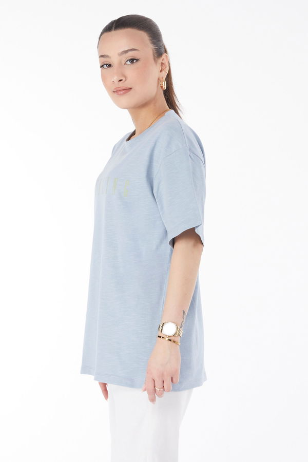 Kısa Kollu Baskılı T-shirt Bebe Mavi - 24634