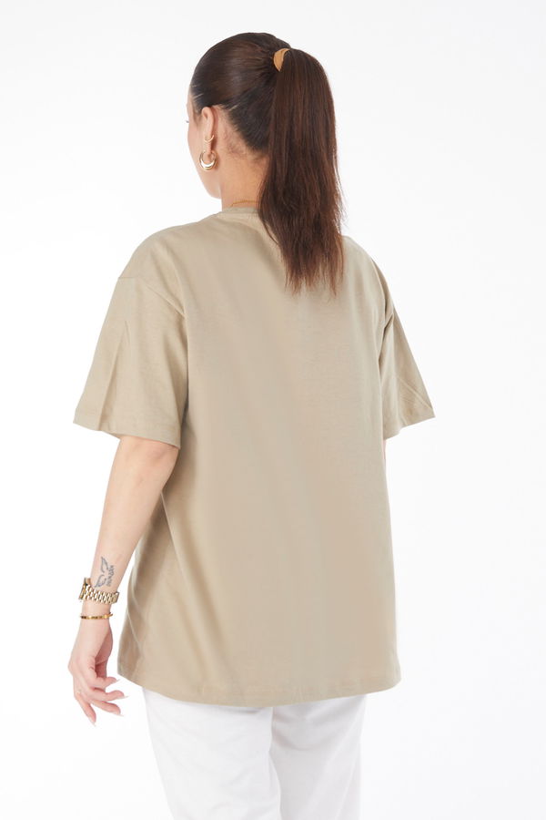 Kısa Kollu Baskılı T-shirt Acik Haki - 24639